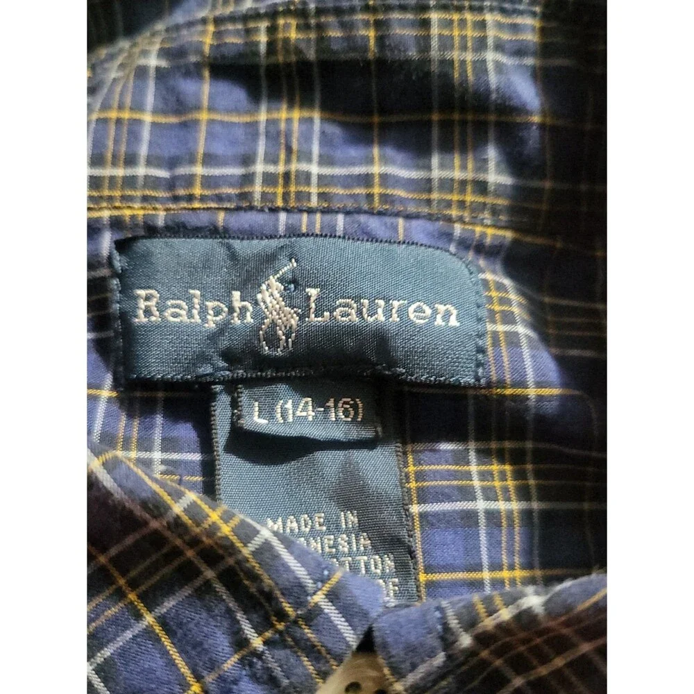 (#18) Ralph Lauren Button Down Shirt Long Sleeve Blue Size Kid's L(14-16)